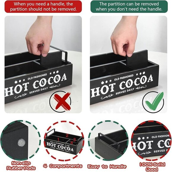 NEW Hot Chocolate Bar Organizer with Handle, Farmhouse Hot Cocoa Bar Supplies - Picture 8 of 8